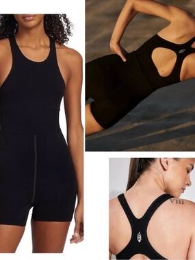 NWT Free‎ People Every Single Time Romper Runsie Black Keyhole M/L Activewear